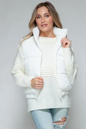 Off White Fine Faux Fur Lining Quilted Vest