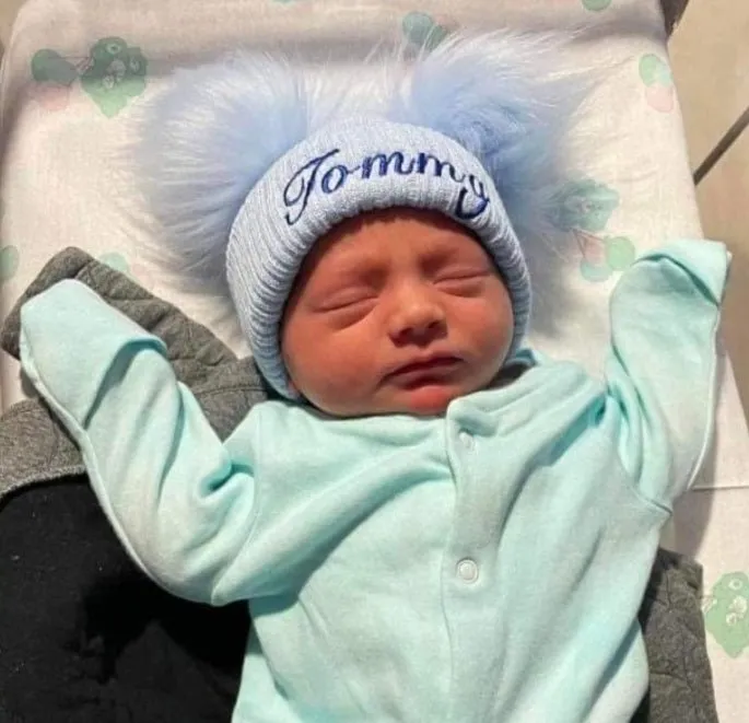 Personalised Baby Blue Knitted Double Blue Fluffy Faux Fur Pom Hat