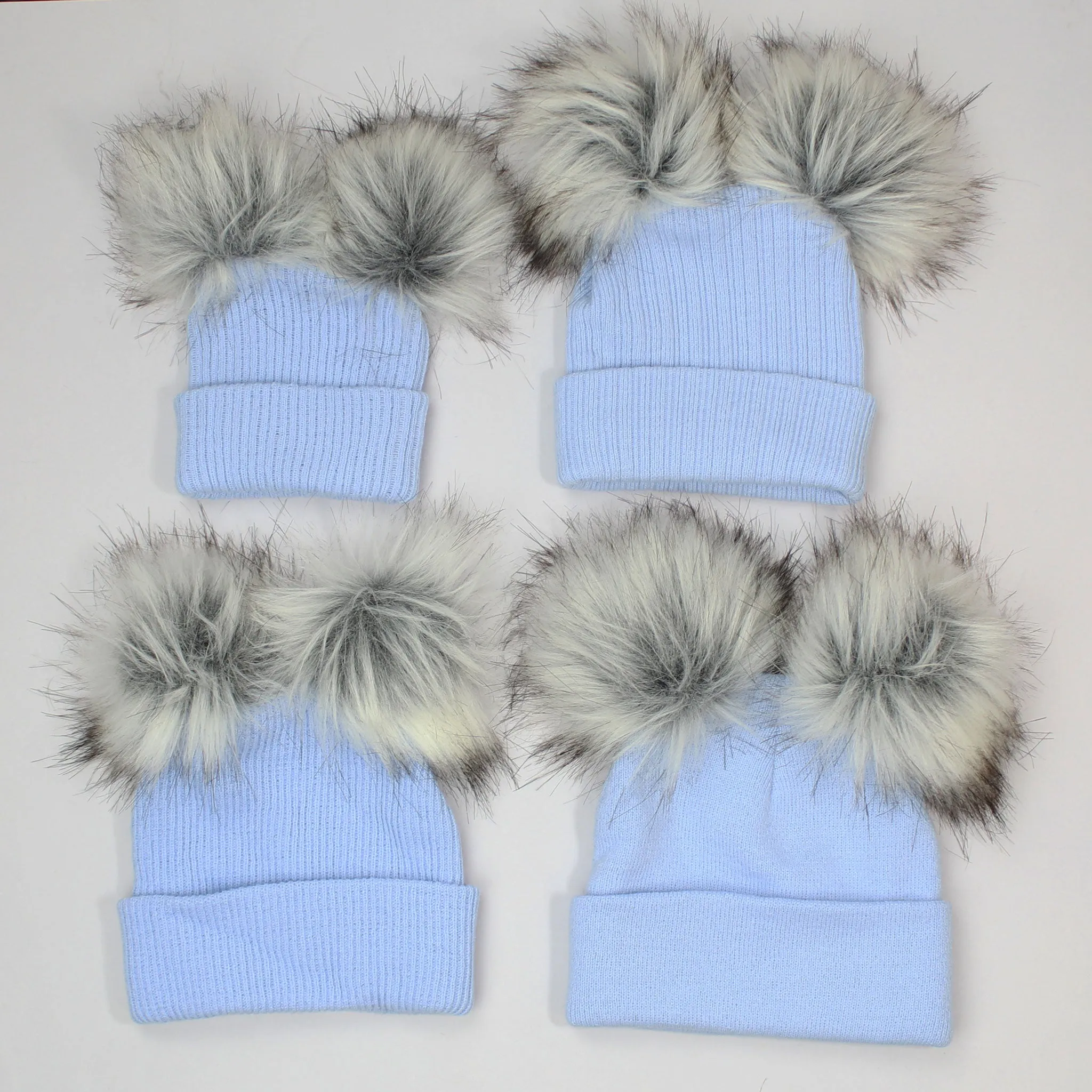 Personalised Baby Hat - Baby Blue Double Pom
