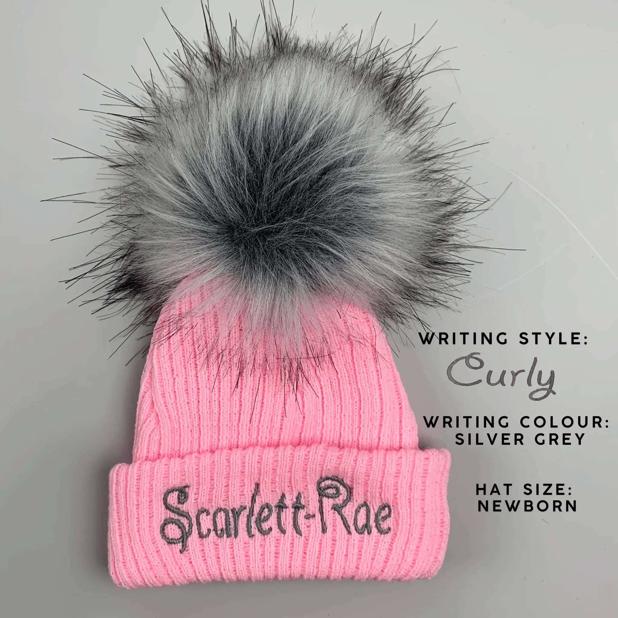 Personalised Baby Hat - Pink Pom Pom Hat