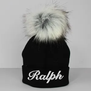Personalised Black Pom Hat - 2 to 6 years