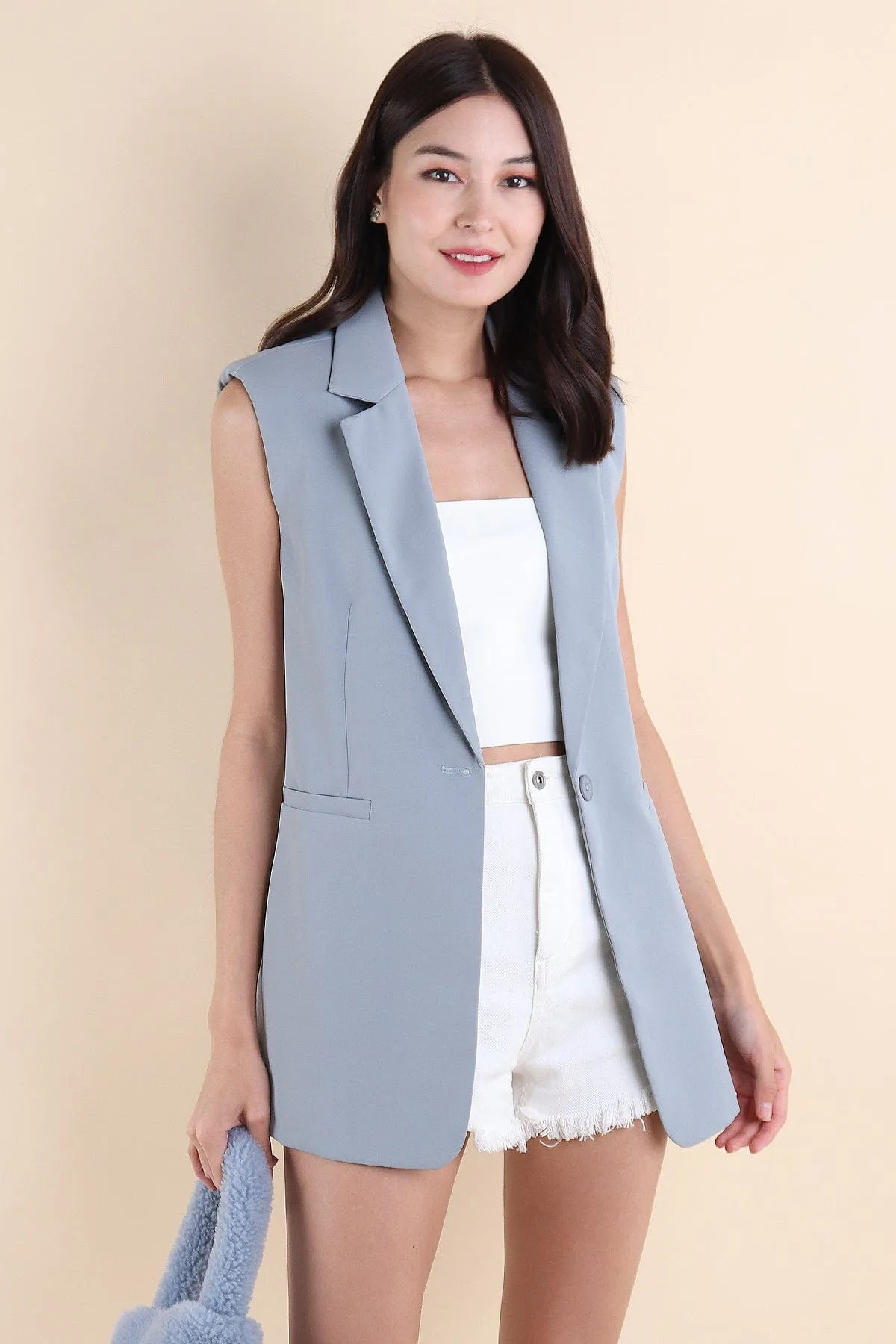 POLINA TRENCH VEST IN GREY BLUE