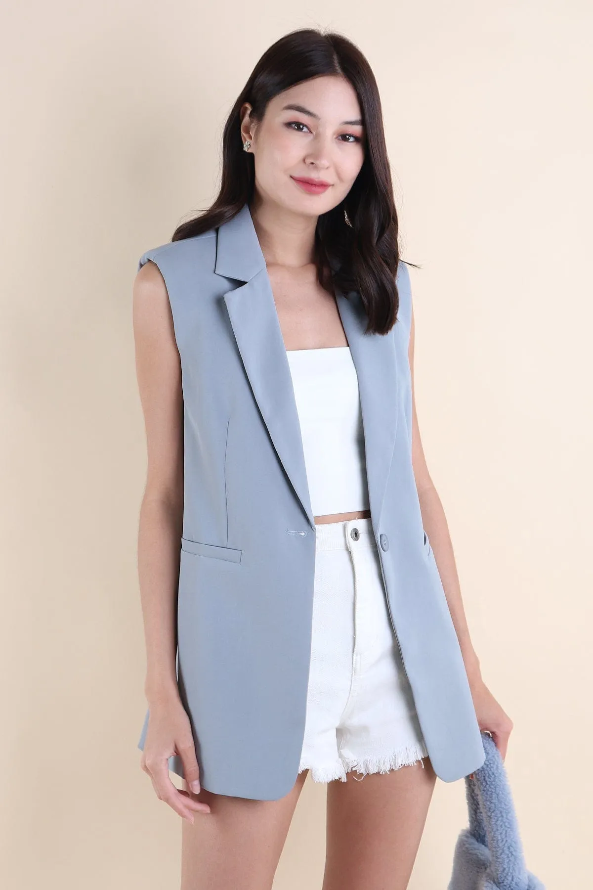 POLINA TRENCH VEST IN GREY BLUE