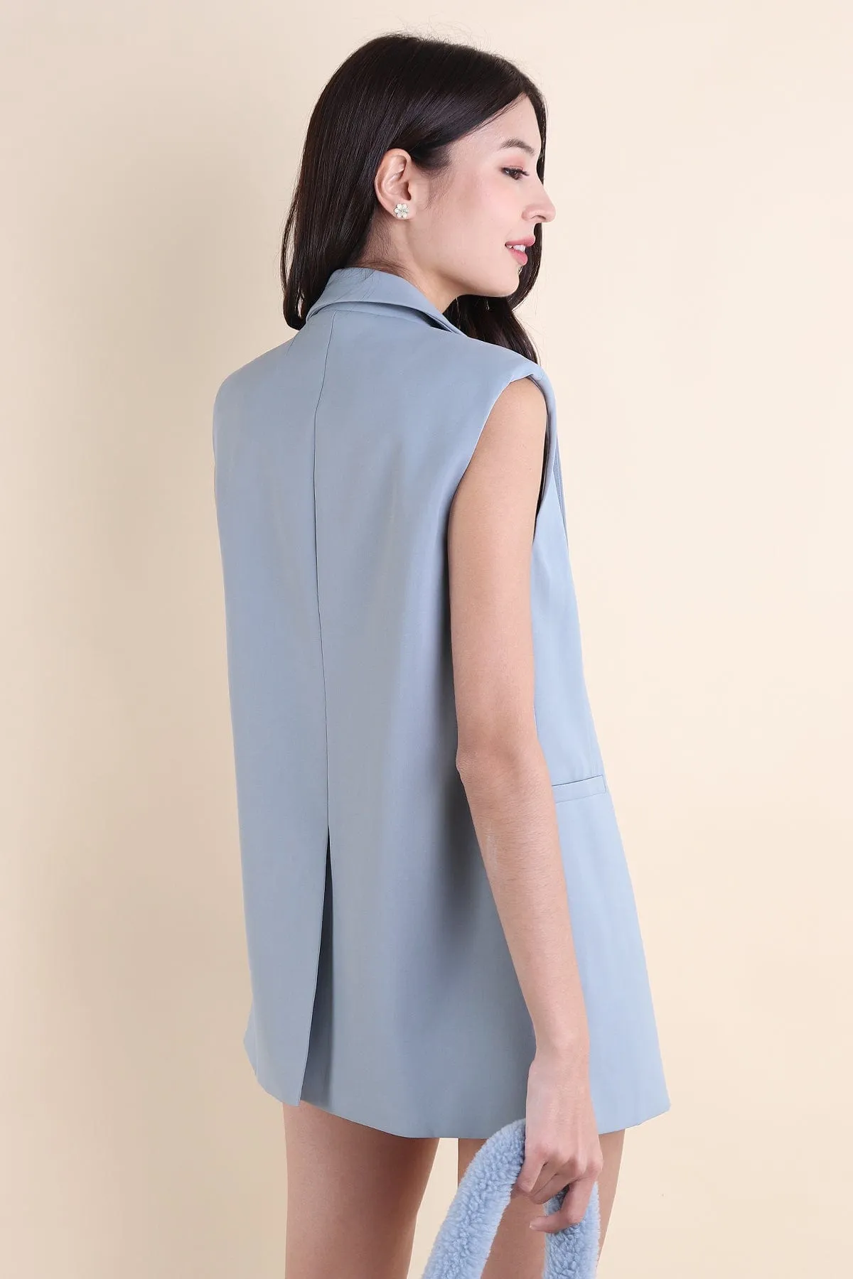 POLINA TRENCH VEST IN GREY BLUE