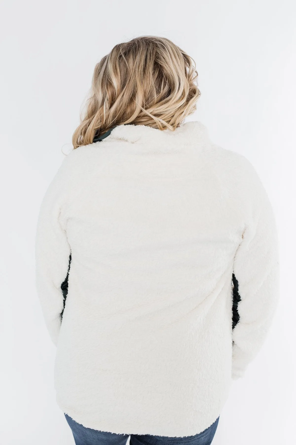 Quilted Sherpa Pullover- Ivory & Hunter Green