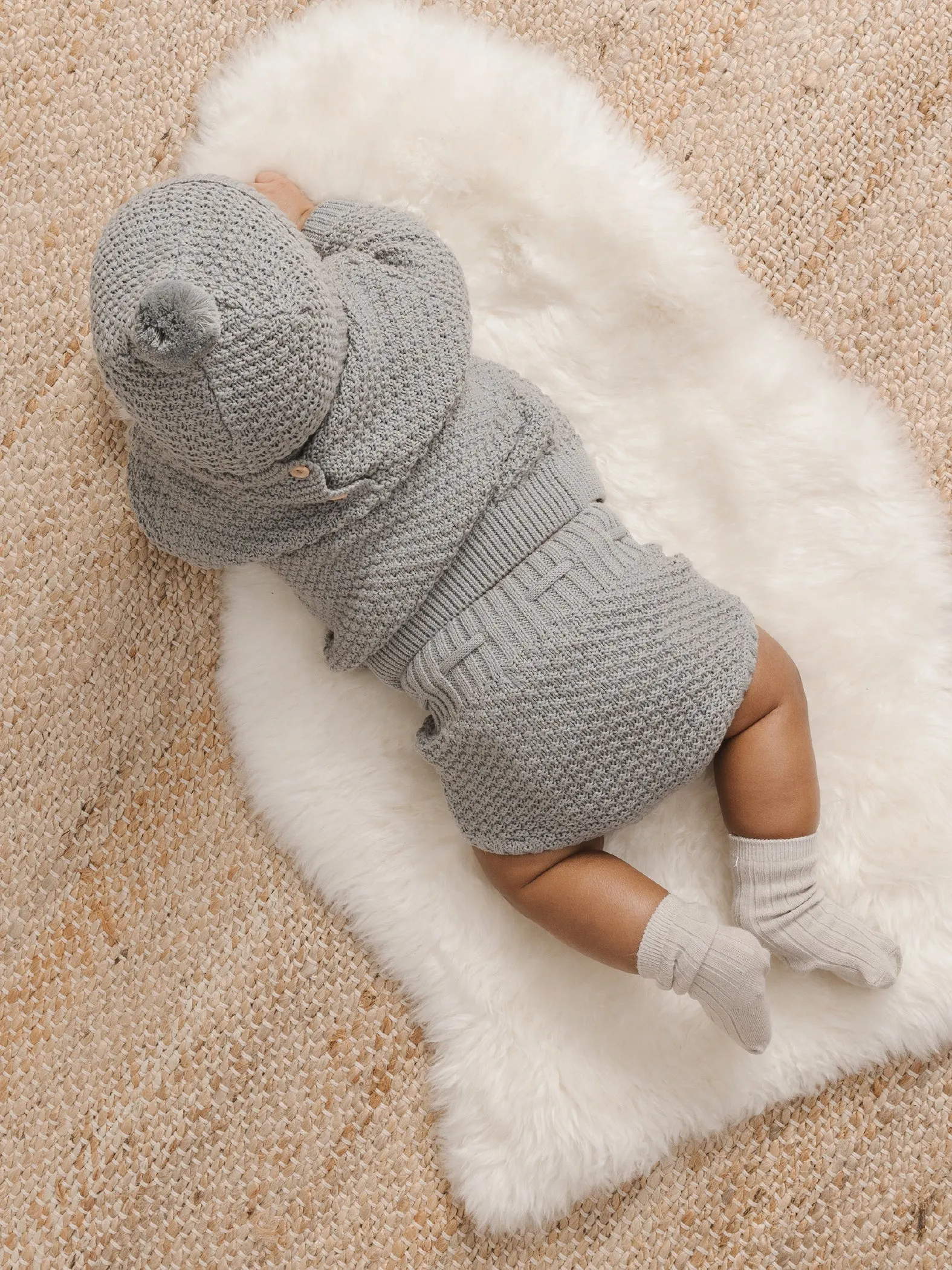 QUINCY MAE KNIT POM BEANIE DUSTY BLUE
