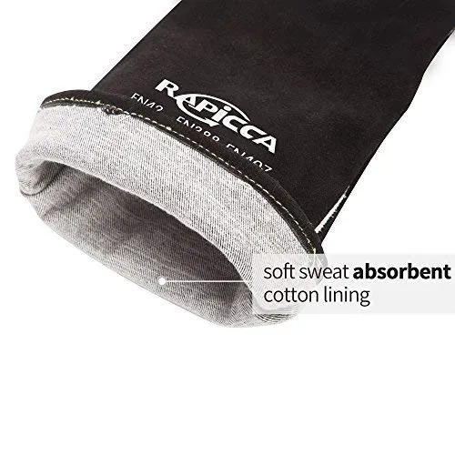 RAPICCA Fireplace Leather Gloves with Kevlar Stitching,Perfect for Wood Stove/Grilling Black 16in
