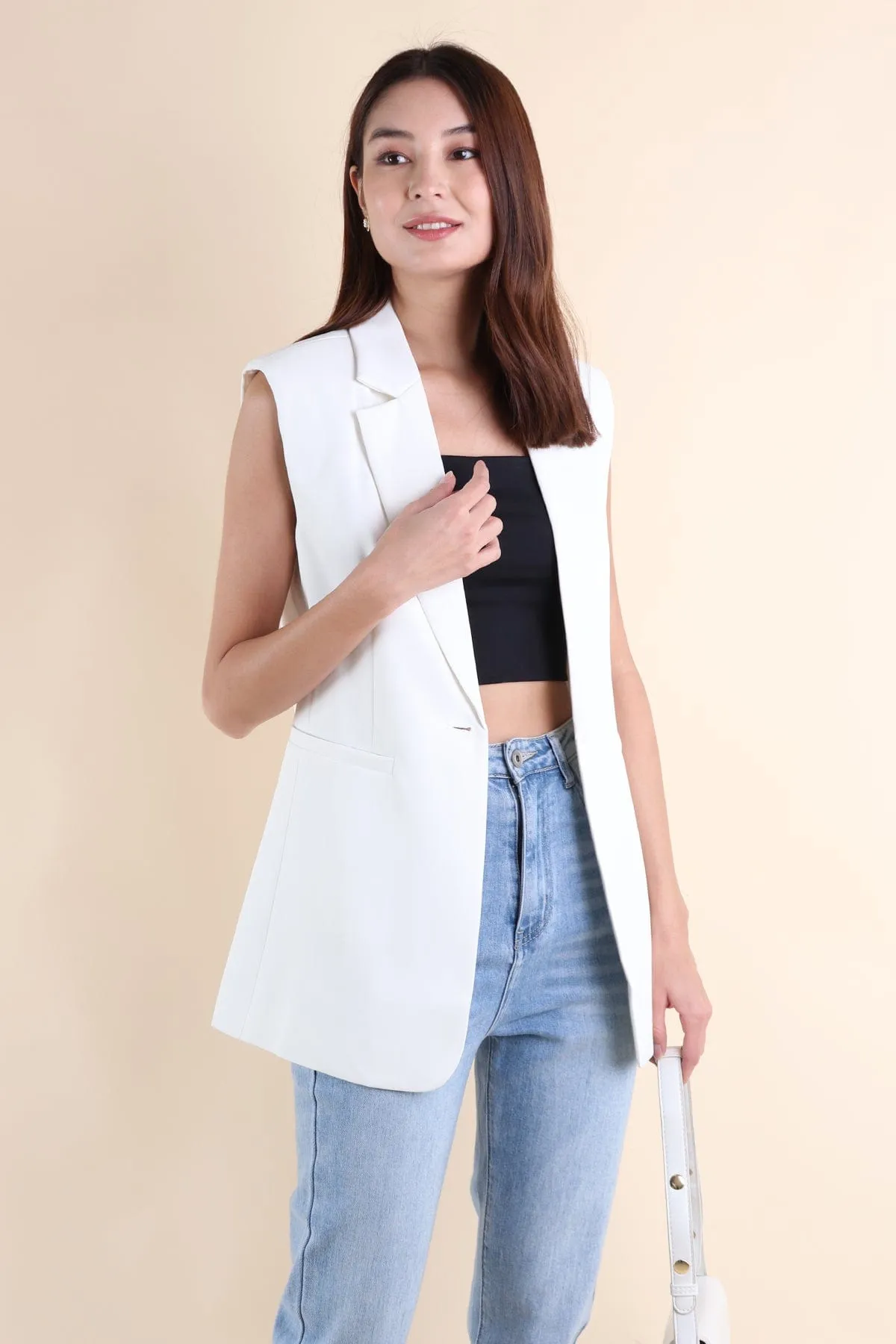 RESTOCKED** POLINA TRENCH VEST IN WHITE