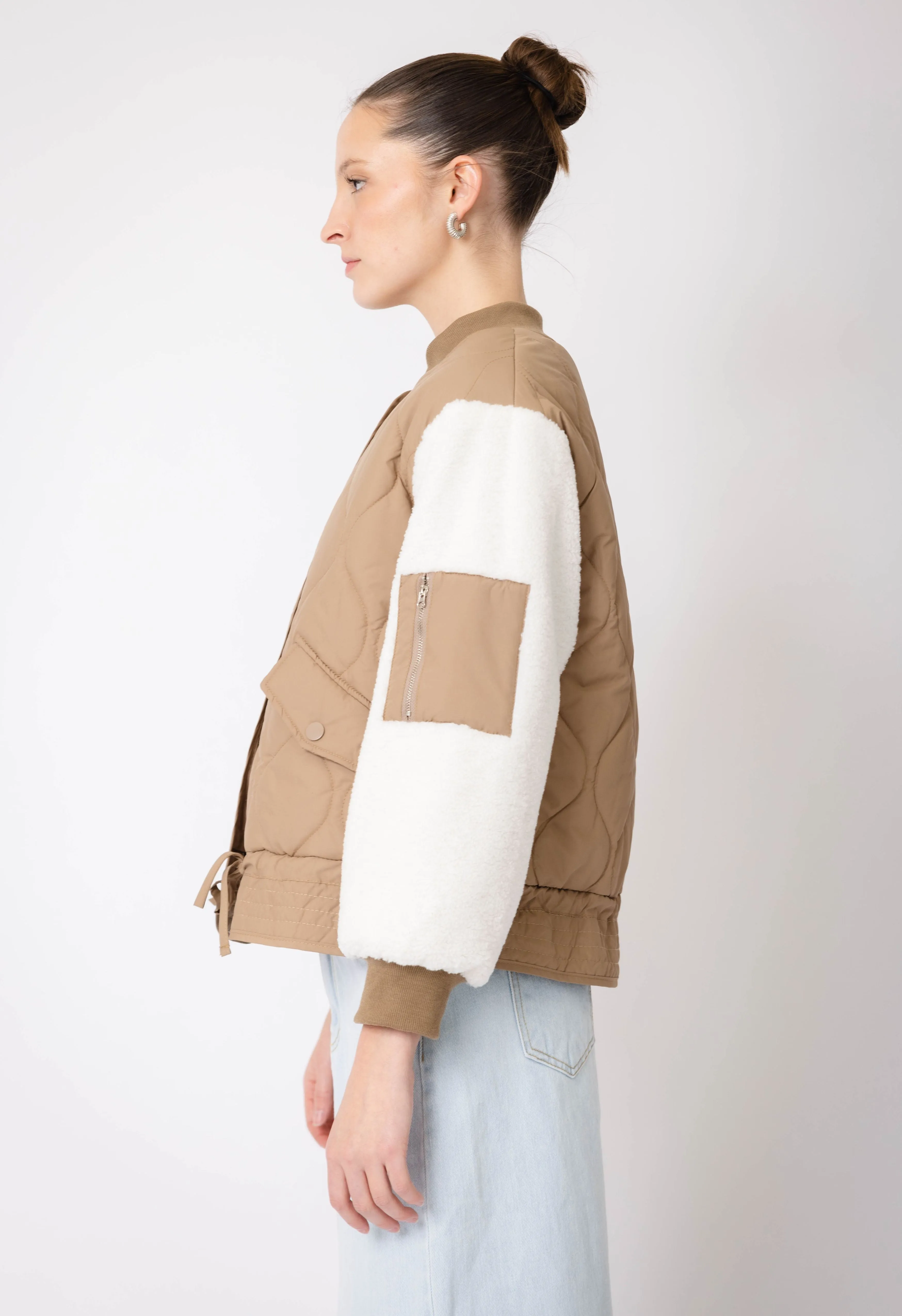 Shearling Quilted Jacket In Ochre