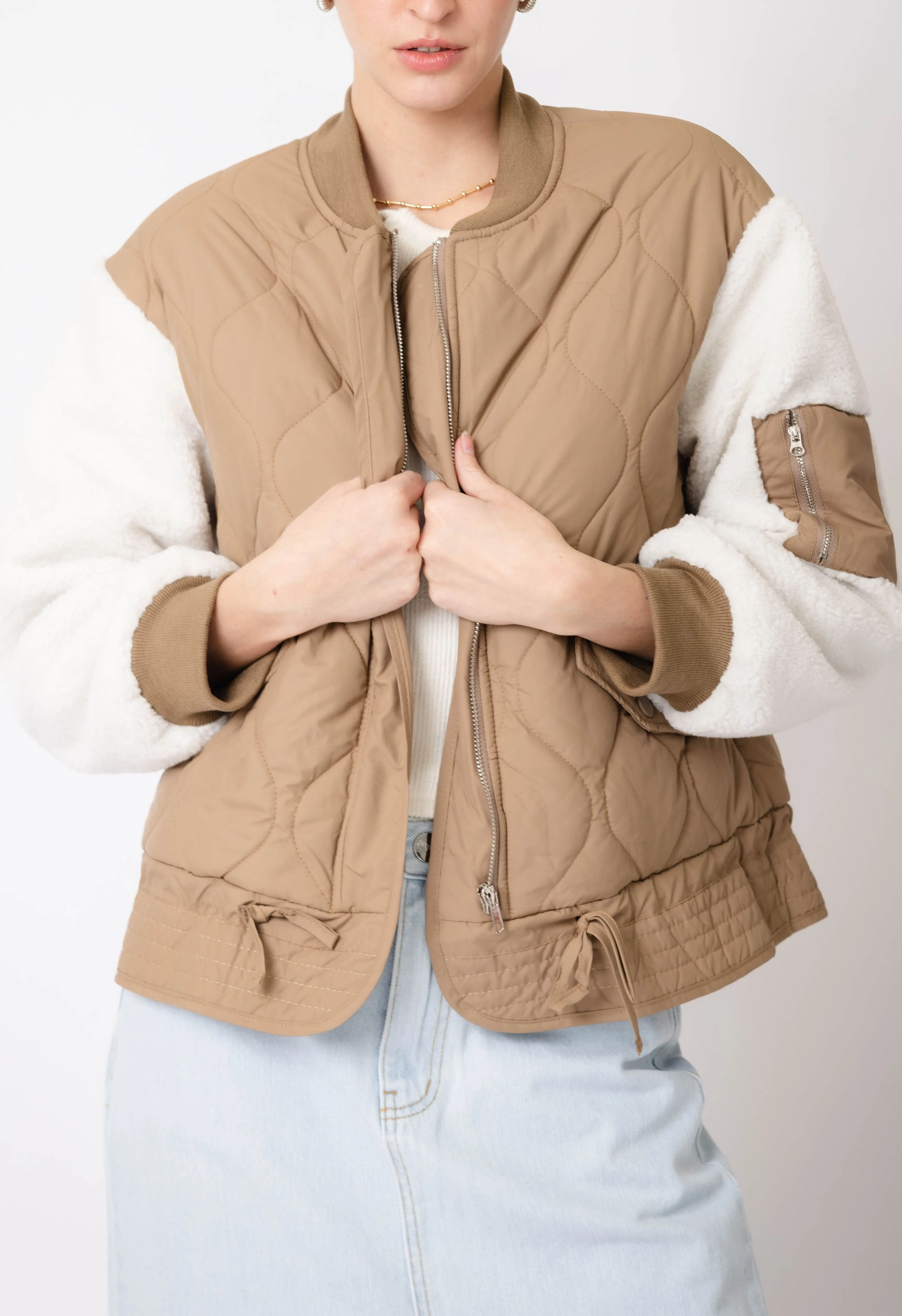 Shearling Quilted Jacket In Ochre