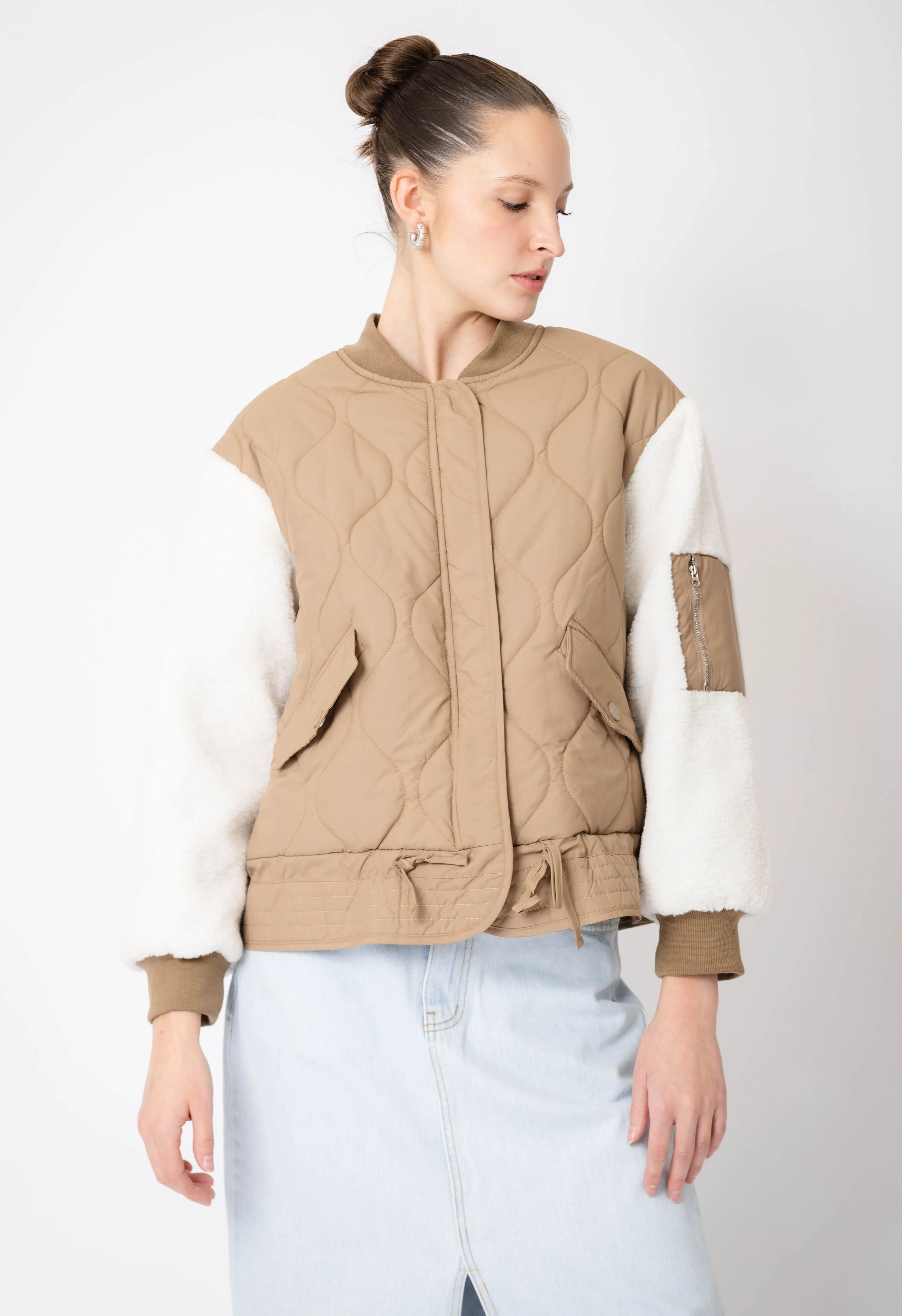 Shearling Quilted Jacket In Ochre