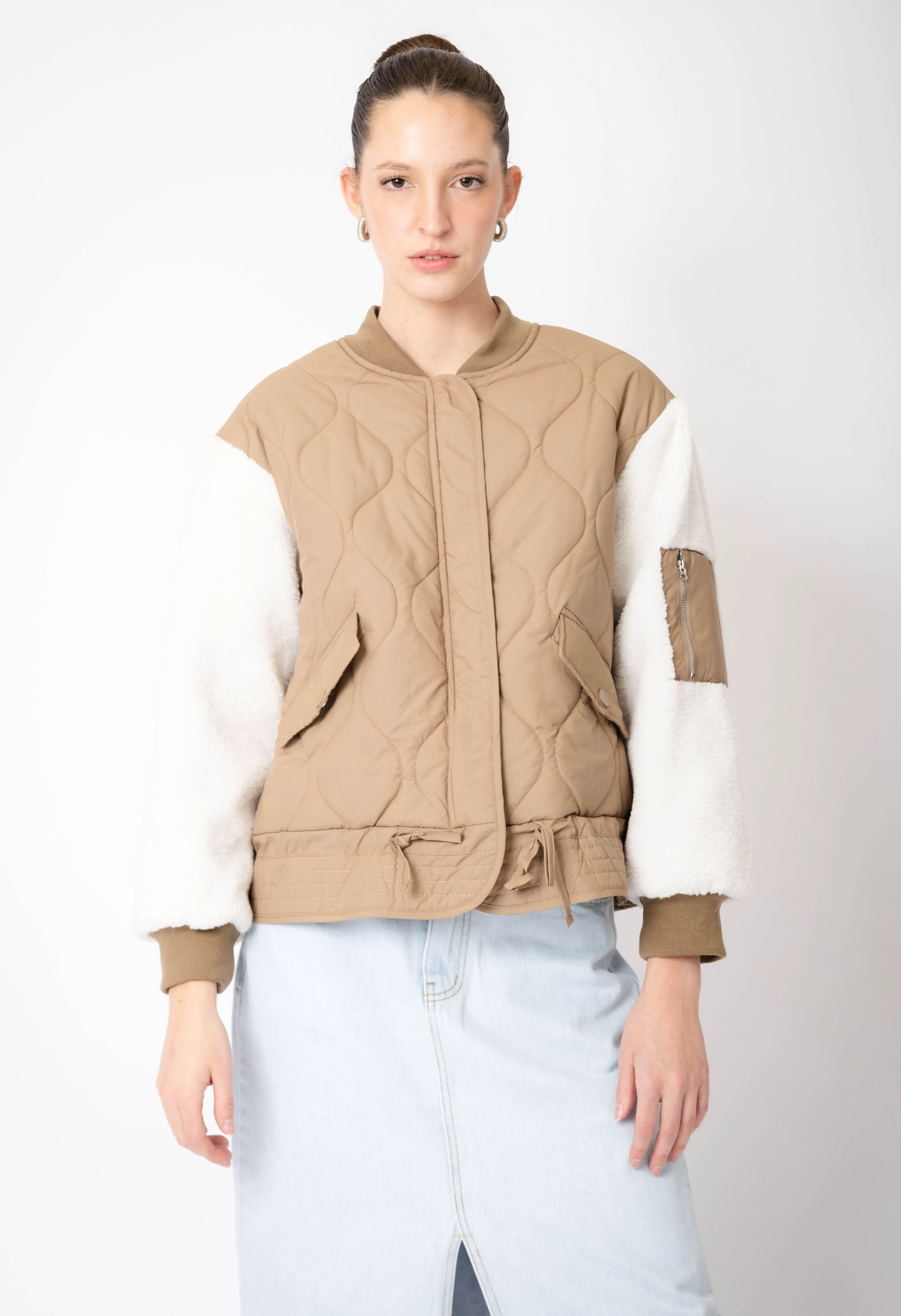 Shearling Quilted Jacket In Ochre