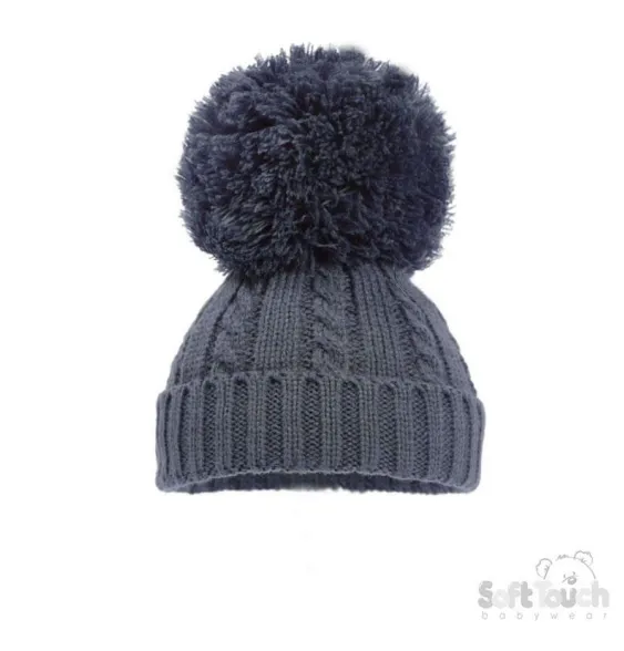 Steel Blue 'Elegance' Cable Knit Hat w/Pom Pom : H652-SB-MED