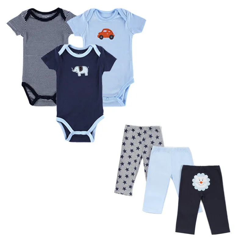Summer Baby Boy Clothes 6 Pcs/lot Newborn Jumpsuit Short Sleeve Clothing Set