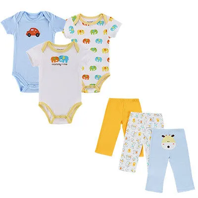 Summer Baby Boy Clothes 6 Pcs/lot Newborn Jumpsuit Short Sleeve Clothing Set