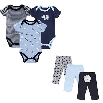 Summer Baby Boy Clothes 6 Pcs/lot Newborn Jumpsuit Short Sleeve Clothing Set