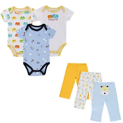 Summer Baby Boy Clothes 6 Pcs/lot Newborn Jumpsuit Short Sleeve Clothing Set