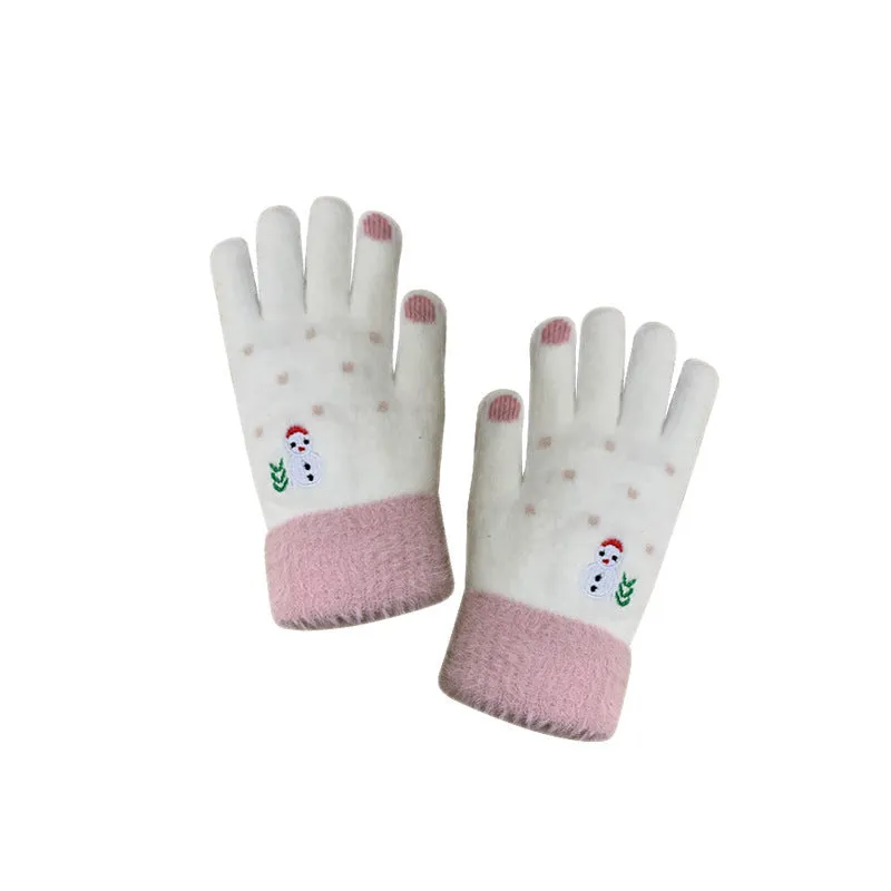 Sweet Korean Ins Gloves for Women. Winter Cute Christmas Snowman Plush Knitted Woolen Gloves for Students. Warm and Trendy in Winter.C241021-2