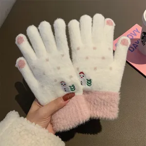Sweet Korean Ins Gloves for Women. Winter Cute Christmas Snowman Plush Knitted Woolen Gloves for Students. Warm and Trendy in Winter.C241021-2