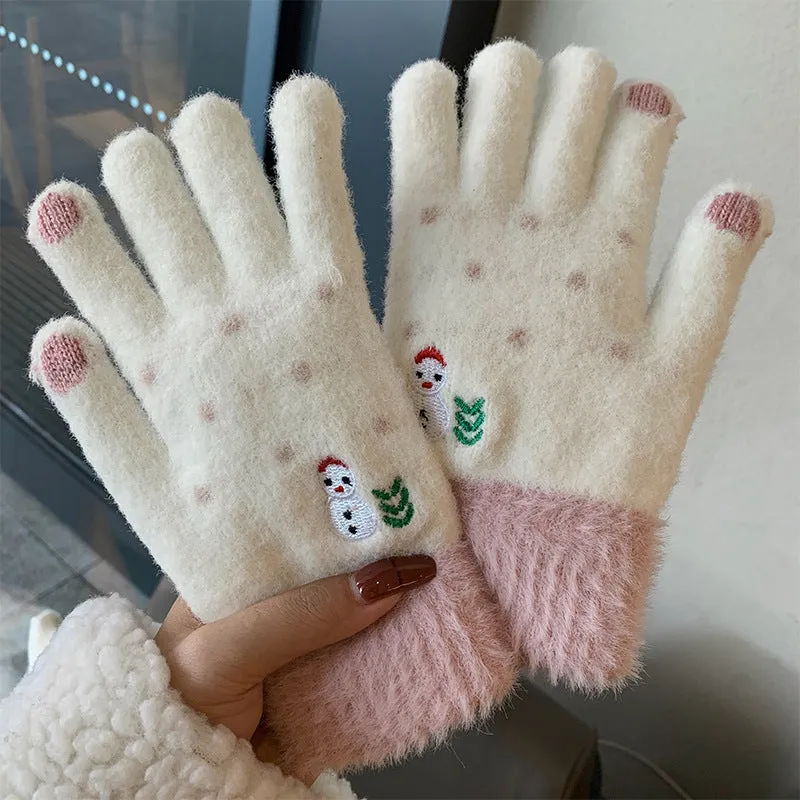 Sweet Korean Ins Gloves for Women. Winter Cute Christmas Snowman Plush Knitted Woolen Gloves for Students. Warm and Trendy in Winter.C241021-2