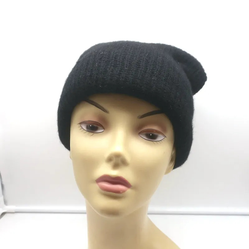 The Elder Statesman Cashmere Beanie Black Ribbed Knit
