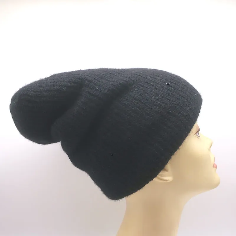 The Elder Statesman Cashmere Beanie Black Ribbed Knit