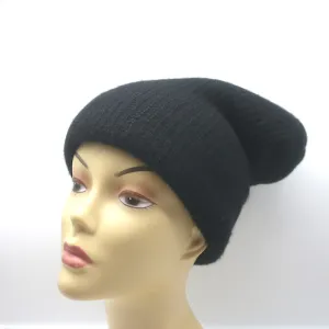 The Elder Statesman Cashmere Beanie Black Ribbed Knit
