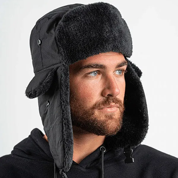 TRAPPER HAT | NYLON | BLACK | BLACK FUR