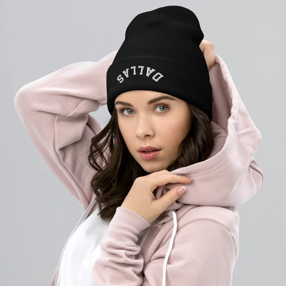 Upside Down Dallas Cuffed Beanie, Inverted Dallas Embroidered Knit Hat