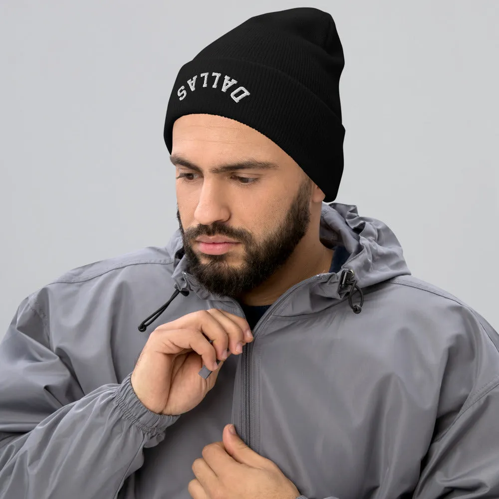 Upside Down Dallas Cuffed Beanie, Inverted Dallas Embroidered Knit Hat