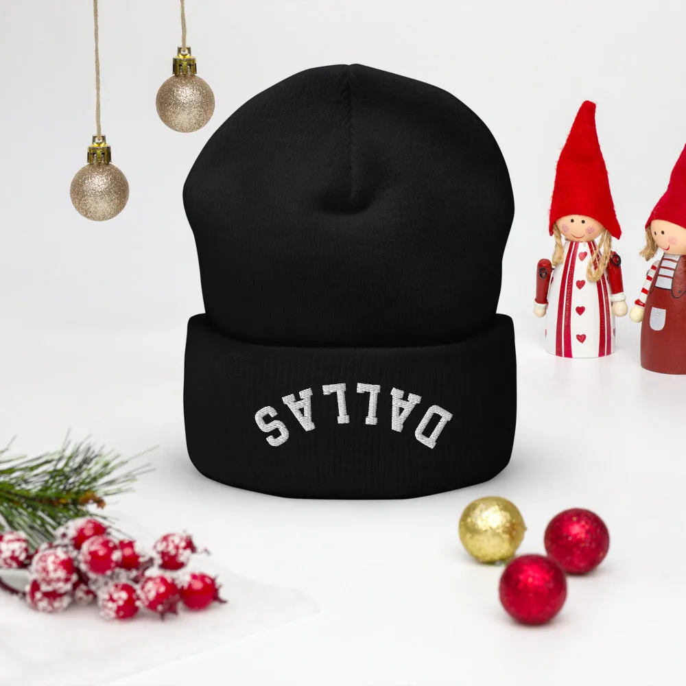 Upside Down Dallas Cuffed Beanie, Inverted Dallas Embroidered Knit Hat