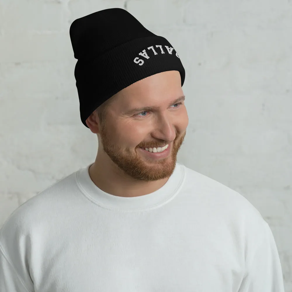 Upside Down Dallas Cuffed Beanie, Inverted Dallas Embroidered Knit Hat