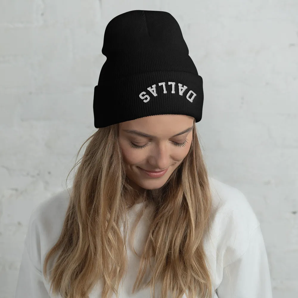 Upside Down Dallas Cuffed Beanie, Inverted Dallas Embroidered Knit Hat