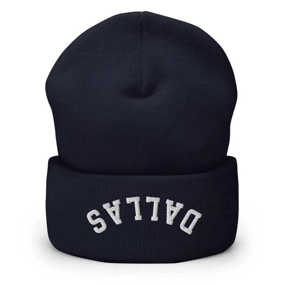 Upside Down Dallas Cuffed Beanie, Inverted Dallas Embroidered Knit Hat