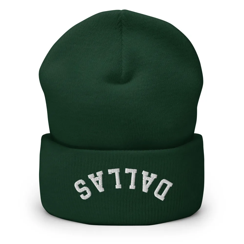 Upside Down Dallas Cuffed Beanie, Inverted Dallas Embroidered Knit Hat