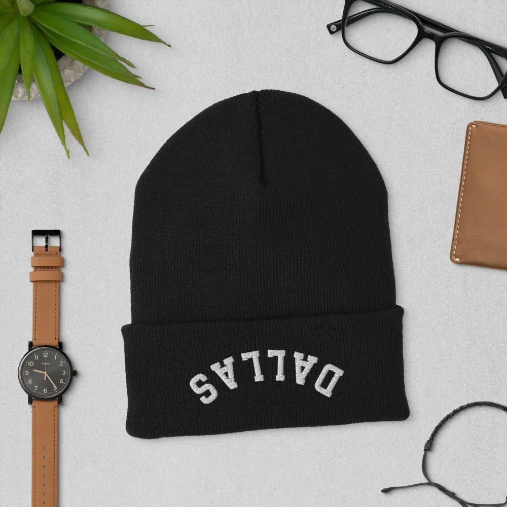 Upside Down Dallas Cuffed Beanie, Inverted Dallas Embroidered Knit Hat