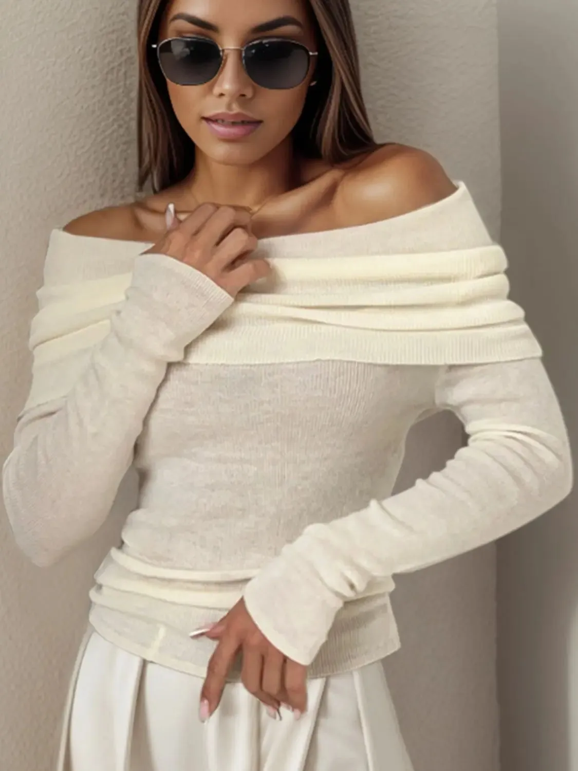 'Viatrix' Wool Knit Off-Shoulder Sweater