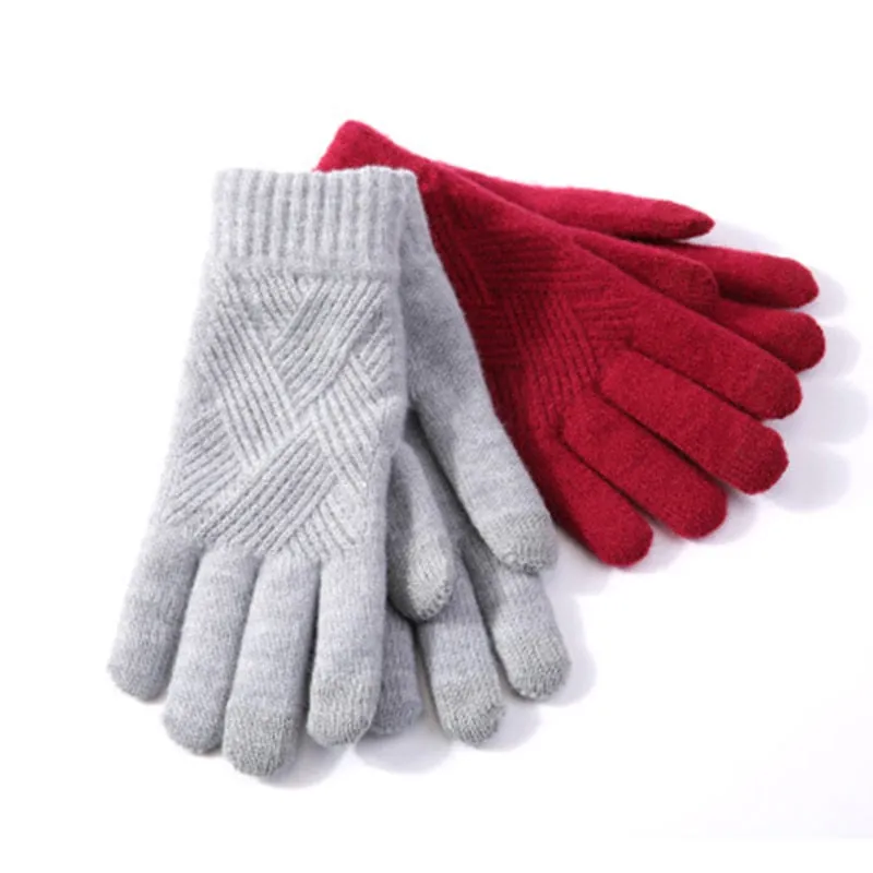 Winter Double Layer Warm Knit  Mitten Woolen Touch Screen  Cycling Driving Gloves