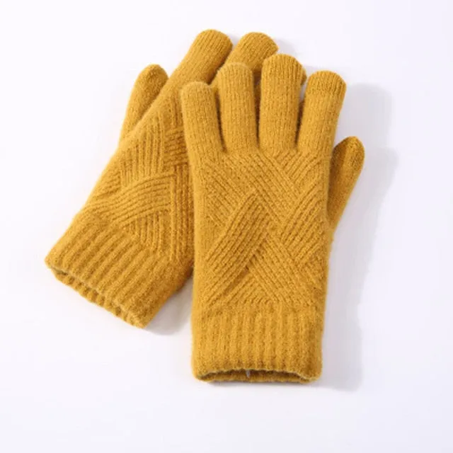 Winter Double Layer Warm Knit  Mitten Woolen Touch Screen  Cycling Driving Gloves