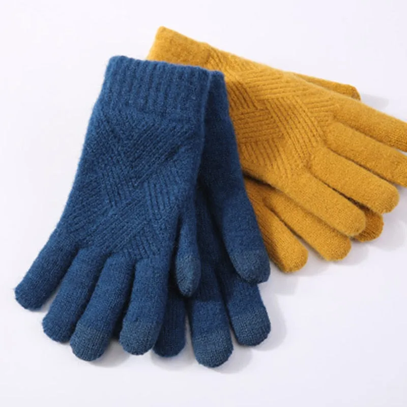 Winter Double Layer Warm Knit  Mitten Woolen Touch Screen  Cycling Driving Gloves