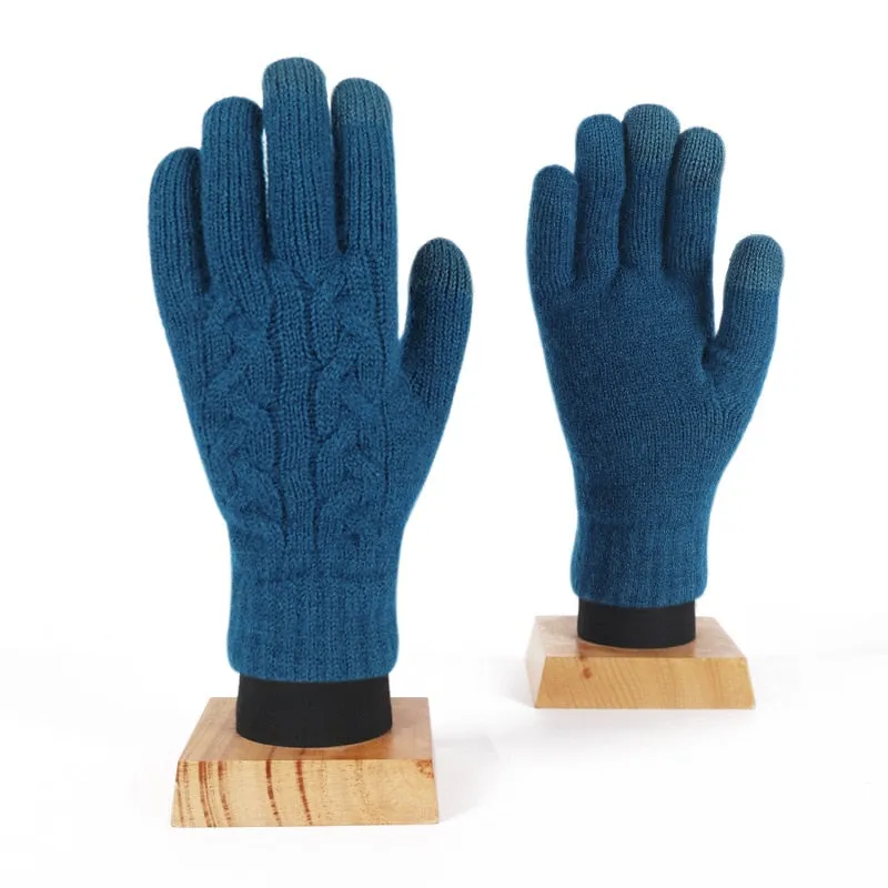 Winter Double Layer Warm Knit  Mitten Woolen Touch Screen  Cycling Driving Gloves