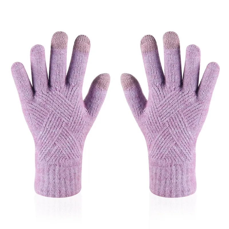 Winter Double Layer Warm Knit  Mitten Woolen Touch Screen  Cycling Driving Gloves
