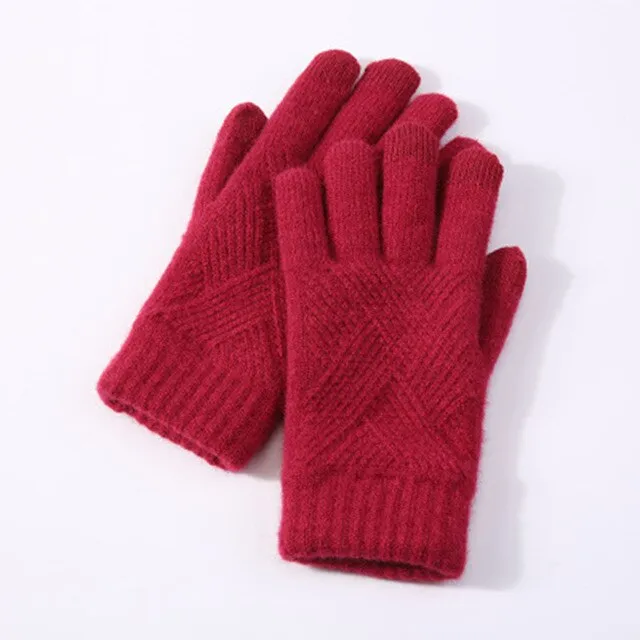 Winter Double Layer Warm Knit  Mitten Woolen Touch Screen  Cycling Driving Gloves