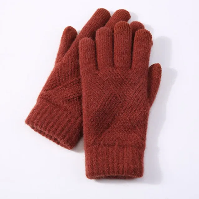 Winter Double Layer Warm Knit  Mitten Woolen Touch Screen  Cycling Driving Gloves