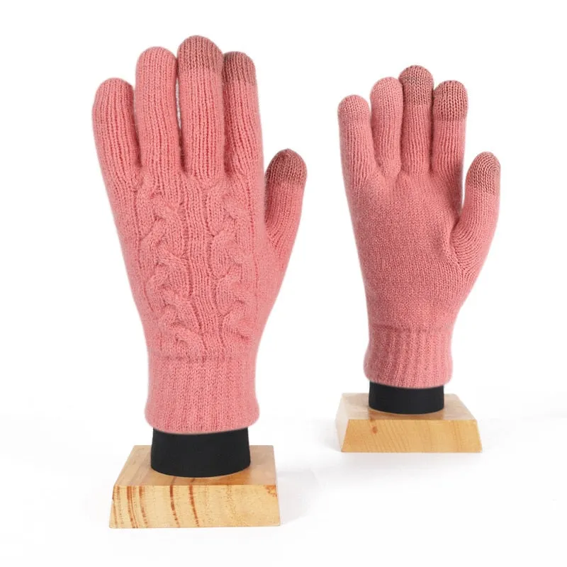Winter Double Layer Warm Knit  Mitten Woolen Touch Screen  Cycling Driving Gloves