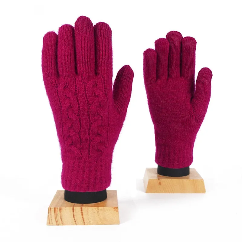 Winter Double Layer Warm Knit  Mitten Woolen Touch Screen  Cycling Driving Gloves