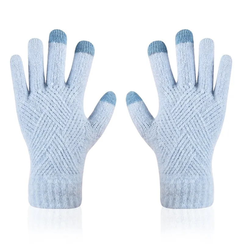 Winter Double Layer Warm Knit  Mitten Woolen Touch Screen  Cycling Driving Gloves