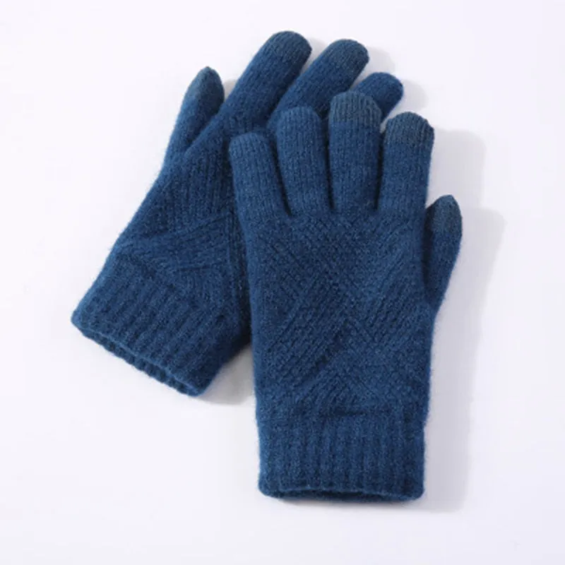 Winter Double Layer Warm Knit  Mitten Woolen Touch Screen  Cycling Driving Gloves