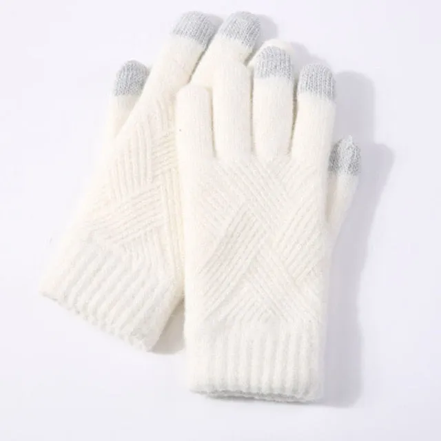 Winter Double Layer Warm Knit  Mitten Woolen Touch Screen  Cycling Driving Gloves
