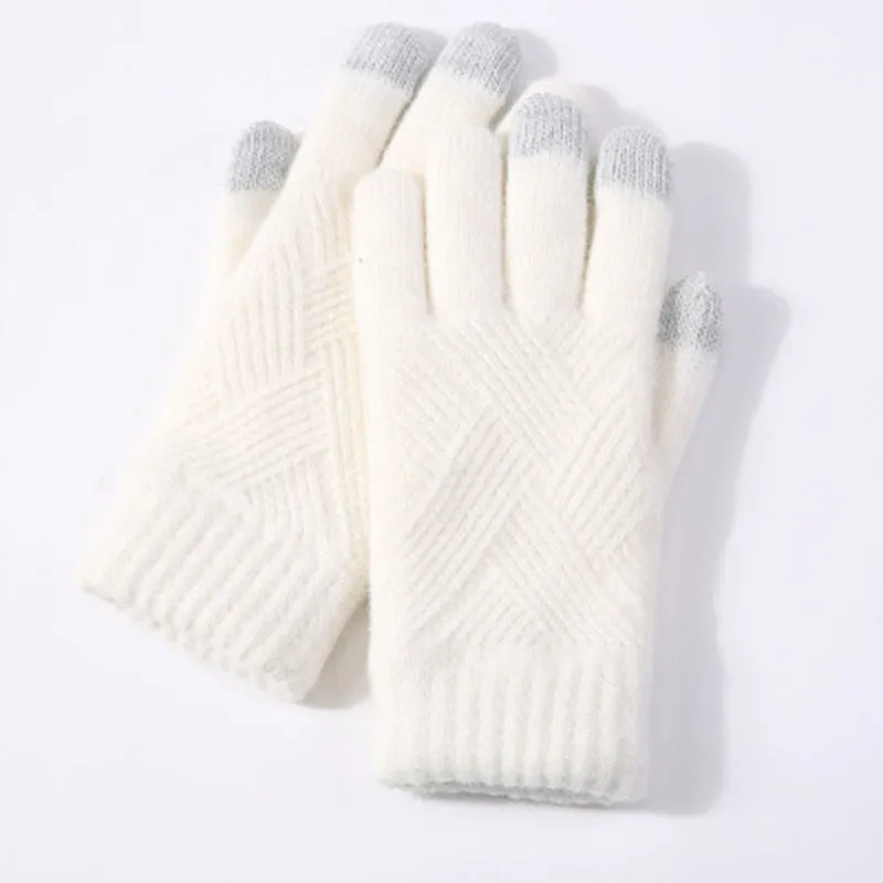Winter Double Layer Warm Knit  Mitten Woolen Touch Screen  Cycling Driving Gloves